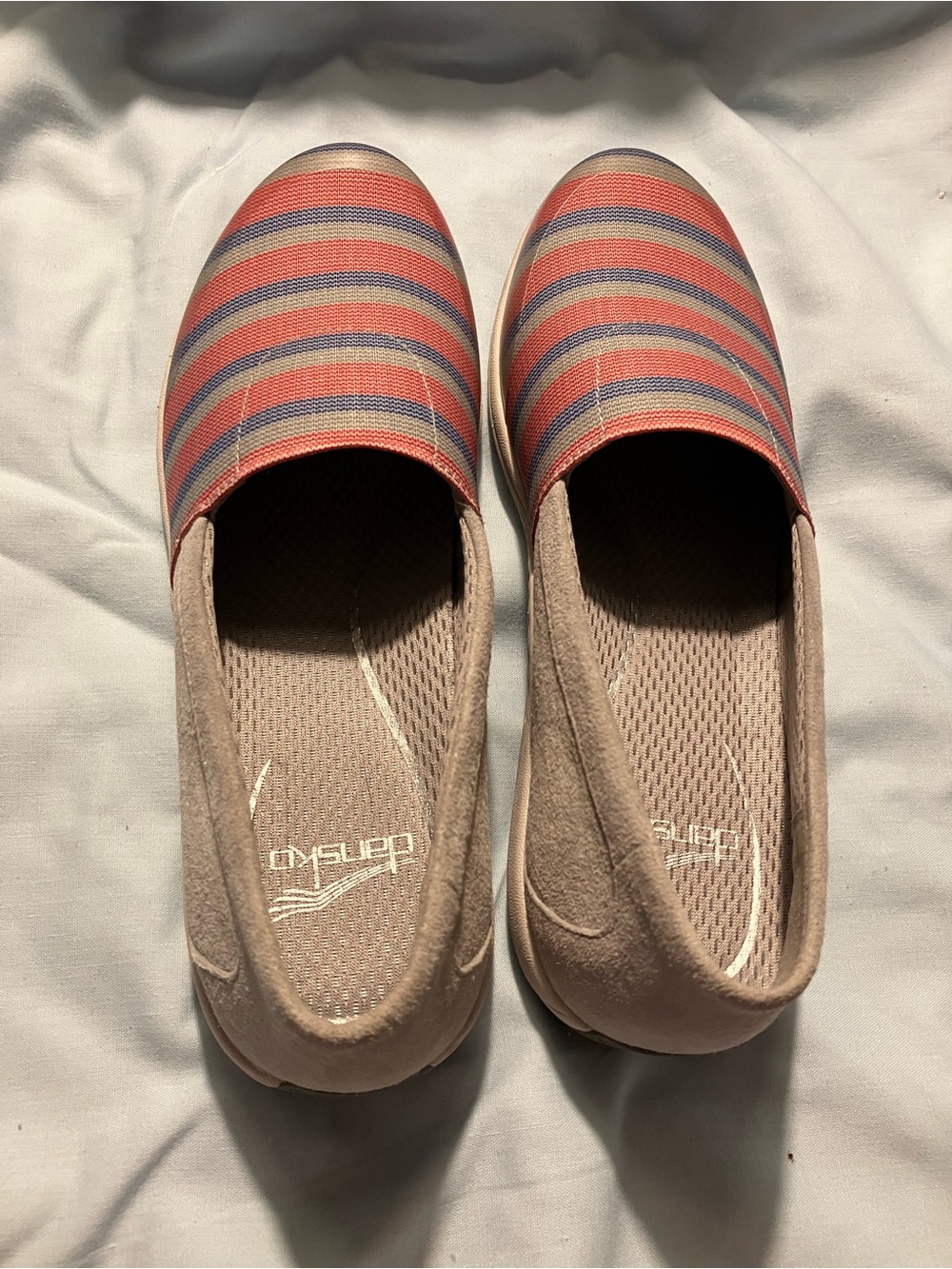 Dansko Coral and Navy Striped Slip-On Flats